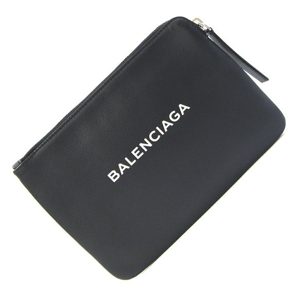 Balenciaga Everyday Pouch M 492465 Black Leather Clutch Bag Print Flat for Me... - Picture 1 of 8
